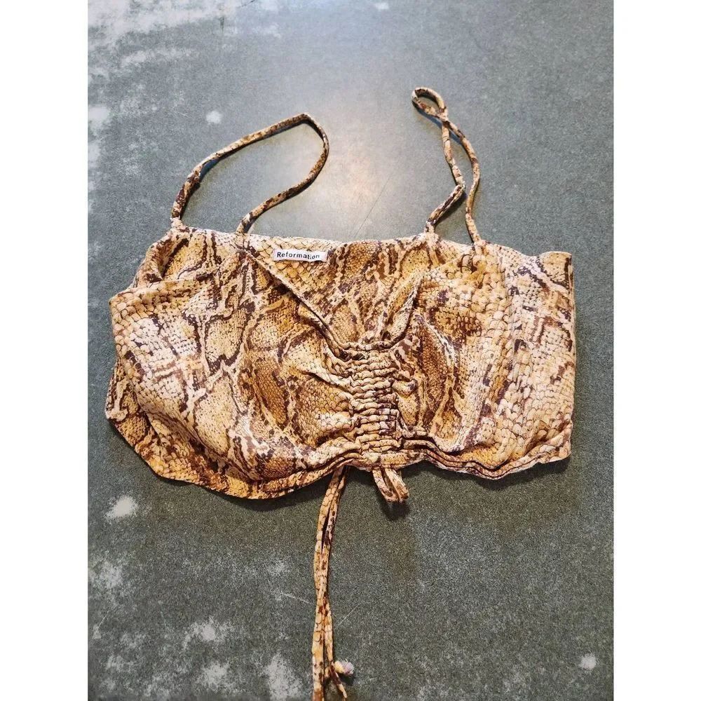 Reformation Ali Snakeskin Ruched Crop Tank Top sz 10